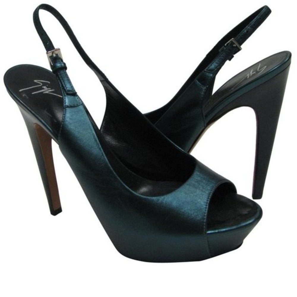 Giuseppe Zanotti Metallic Teal Peep-Toe Slingback Heels